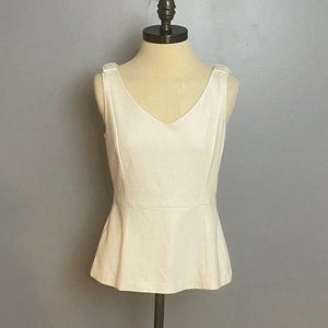 KATE SPADE Ponte Sleeveless Peplum Top Cream 4